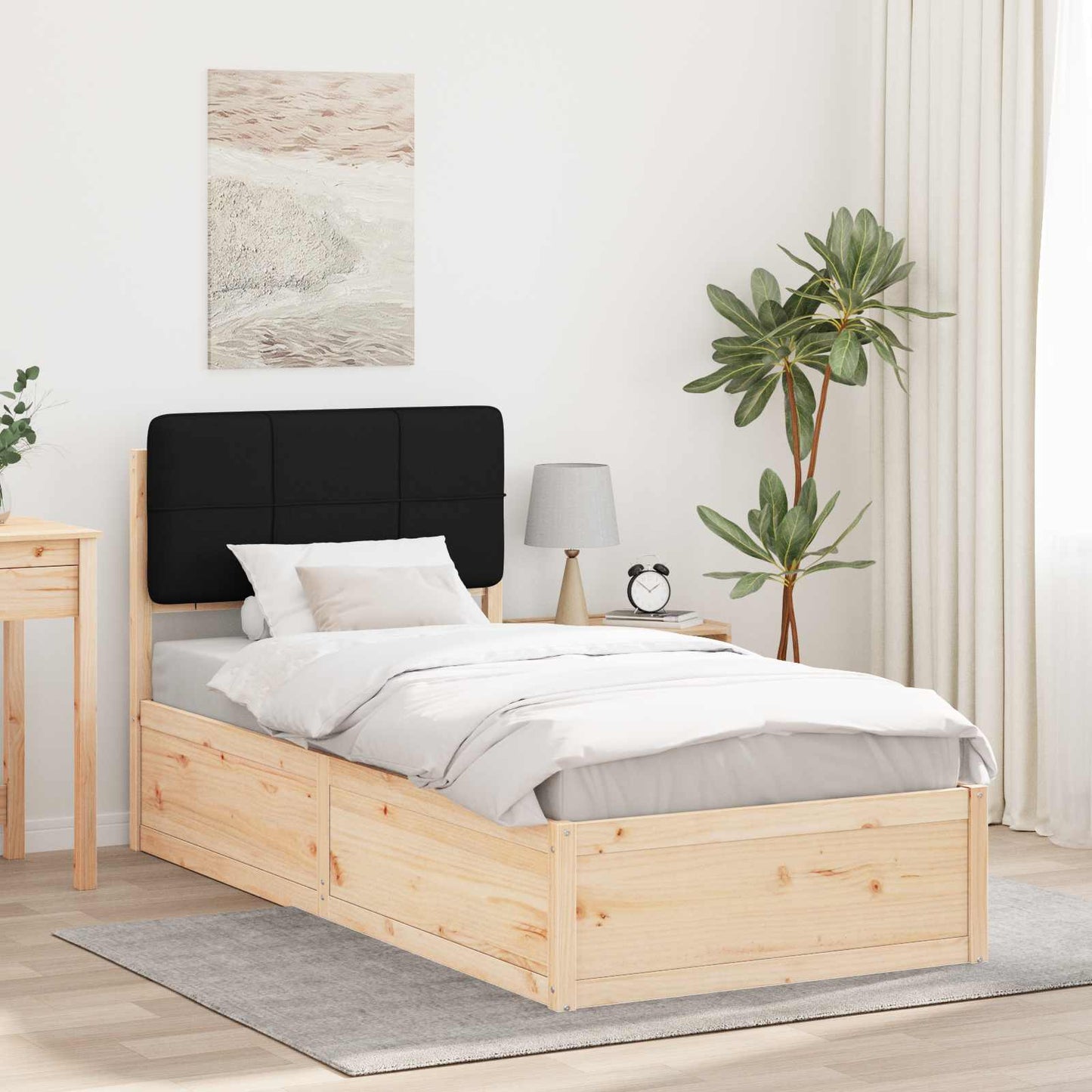 vidaXL Bettgestell mit gepolstertem Kopfteil Schwarz 75 x 190 cm