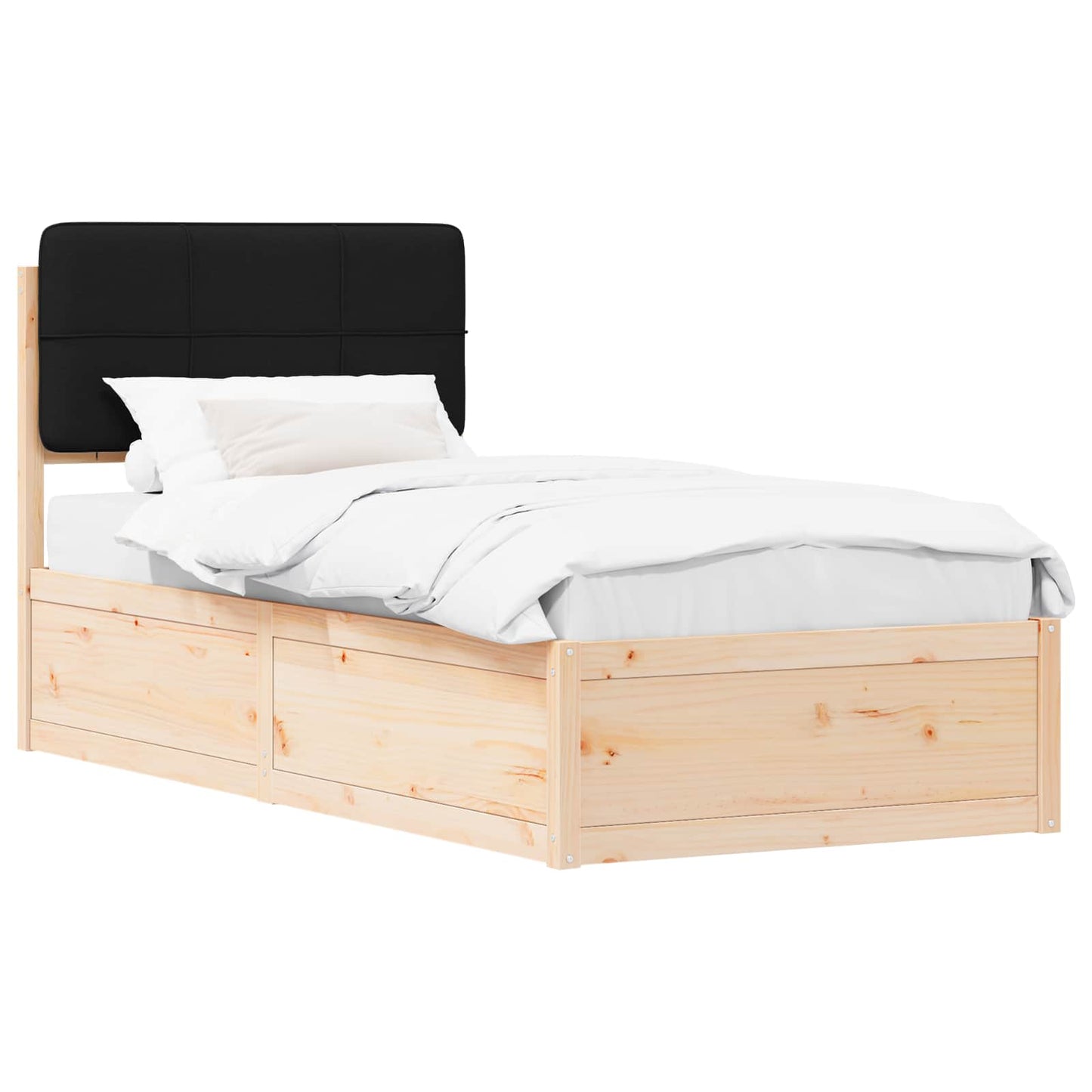 vidaXL Bettgestell mit gepolstertem Kopfteil Schwarz 75 x 190 cm