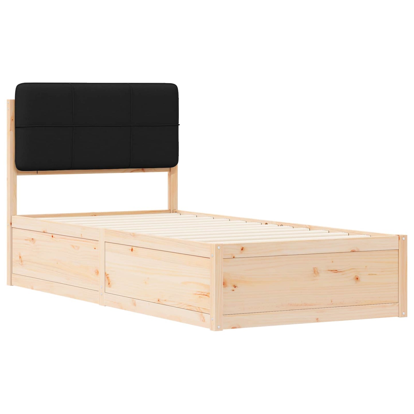 vidaXL Bettgestell mit gepolstertem Kopfteil Schwarz 75 x 190 cm