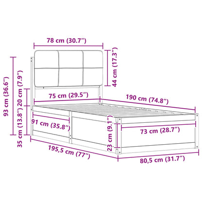 vidaXL Bettgestell mit gepolstertem Kopfteil Schwarz 75 x 190 cm