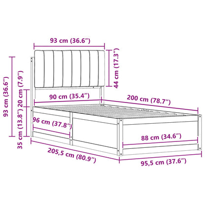 vidaXL Bettgestell mit gepolstertem Kopfteil Schwarz 90 x 200 cm