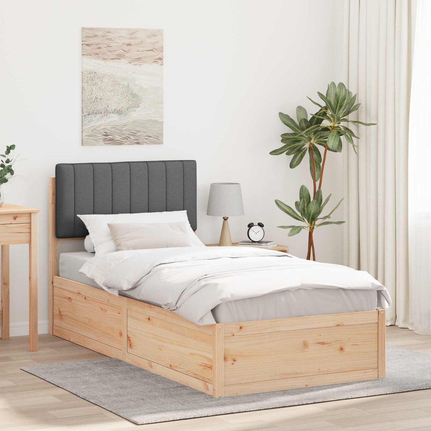 vidaXL Bettgestell mit gepolstertem Kopfteil Dunkelgrau 90 x 190 cm