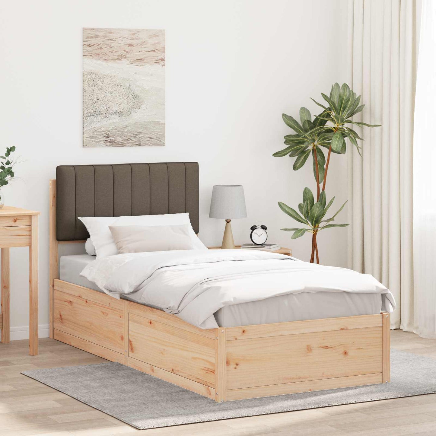 vidaXL Bettgestell mit gepolstertem Kopfteil Taupe 90 x 190 cm