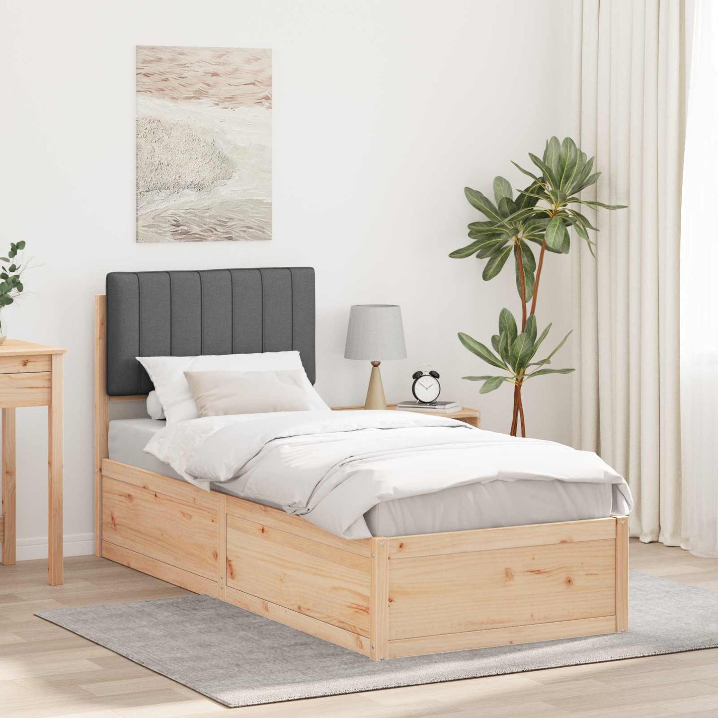 vidaXL Bettgestell mit gepolstertem Kopfteil Dunkelgrau 75 x 190 cm