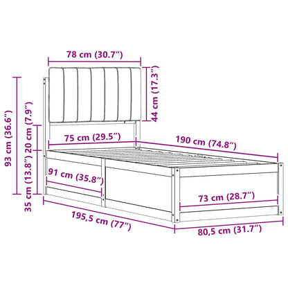 vidaXL Bettgestell mit gepolstertem Kopfteil Dunkelgrau 75 x 190 cm