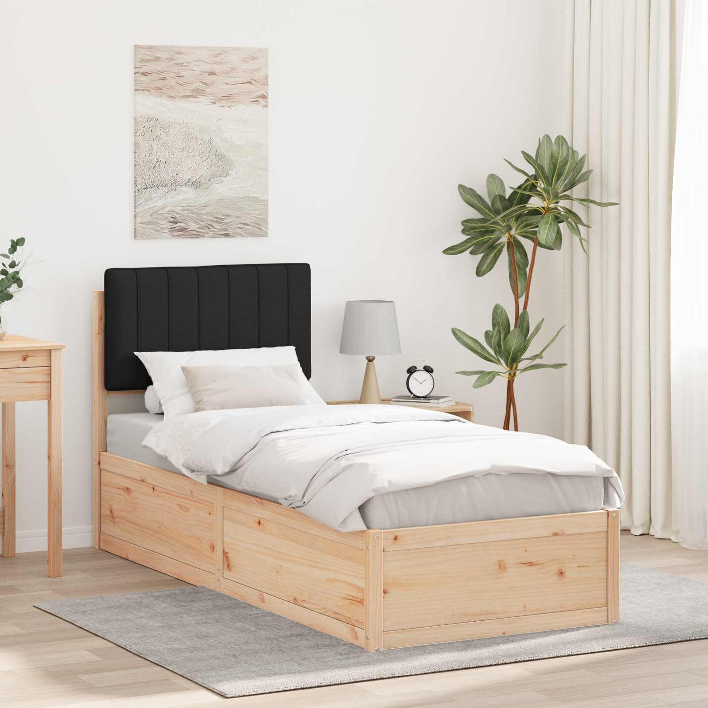 vidaXL Bettgestell mit gepolstertem Kopfteil Schwarz 75 x 190 cm