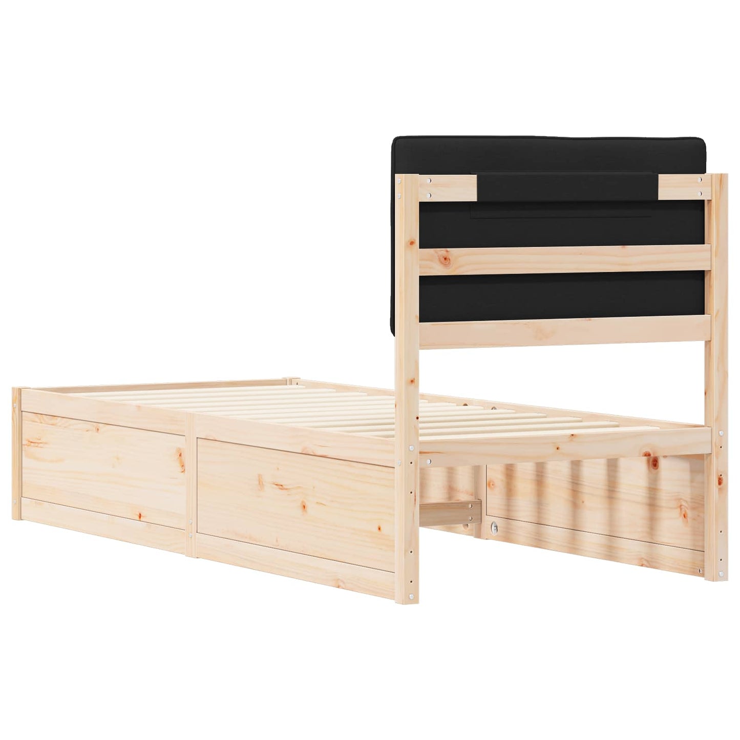 vidaXL Bettgestell mit gepolstertem Kopfteil Schwarz 75 x 190 cm