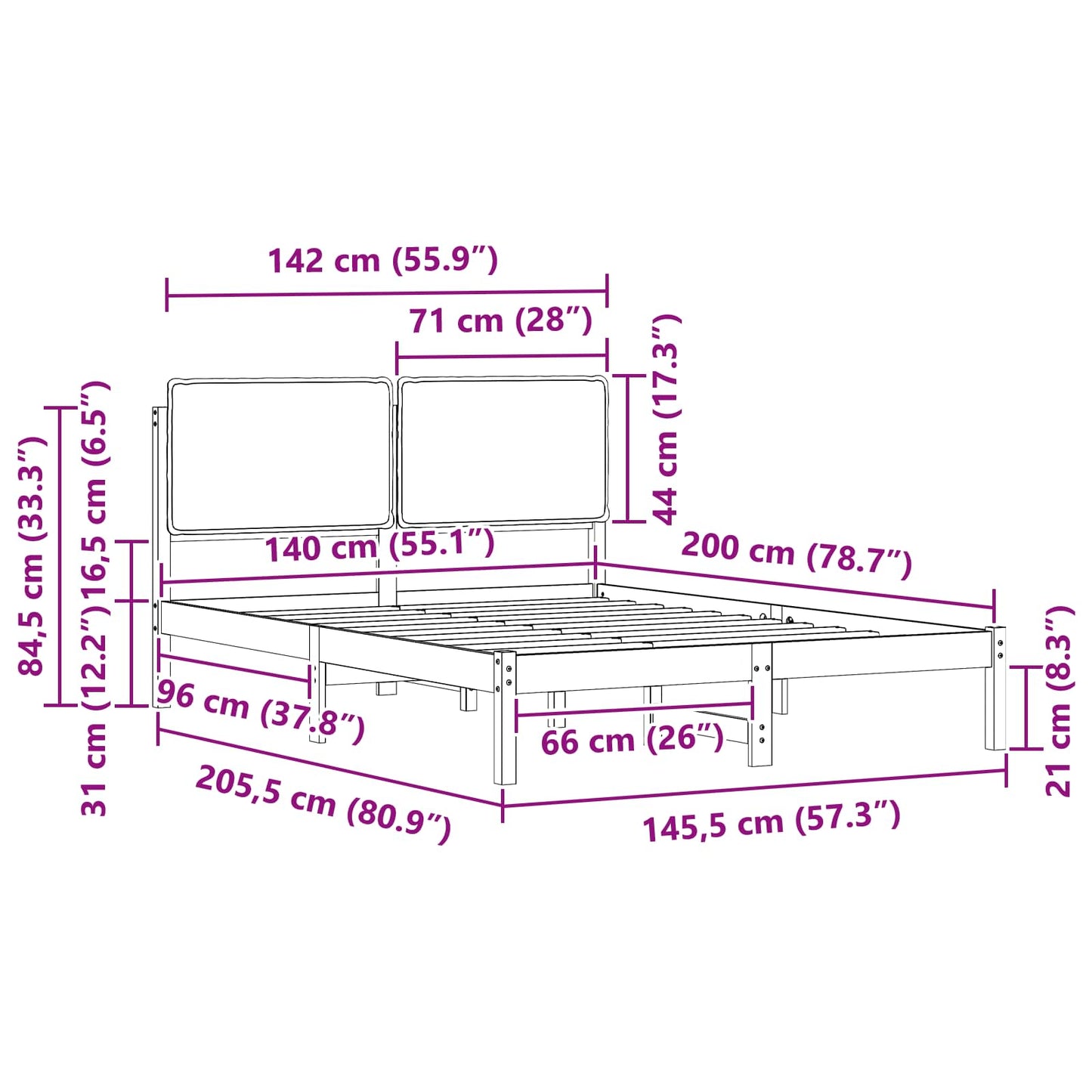 Bettgestell mit gepolstertem Kopfteil Hellgrau 140 x 200 cm
