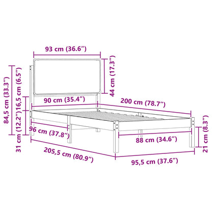 Bettgestell mit gepolstertem Kopfteil Hellgrau 90 x 200 cm