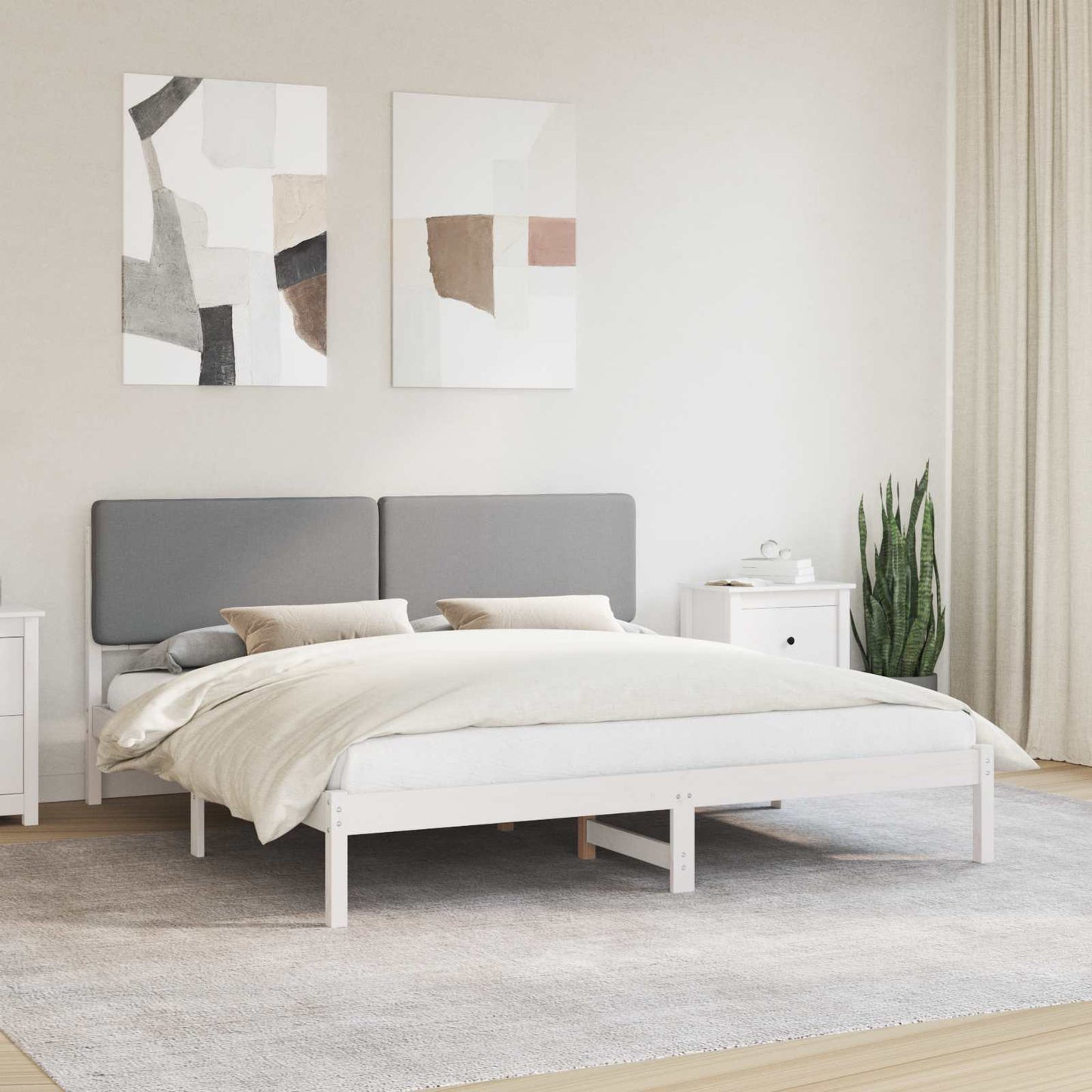 vidaXL Cadre de lit avec tête de lit rembourrée Gris clair 180 x 200 cm