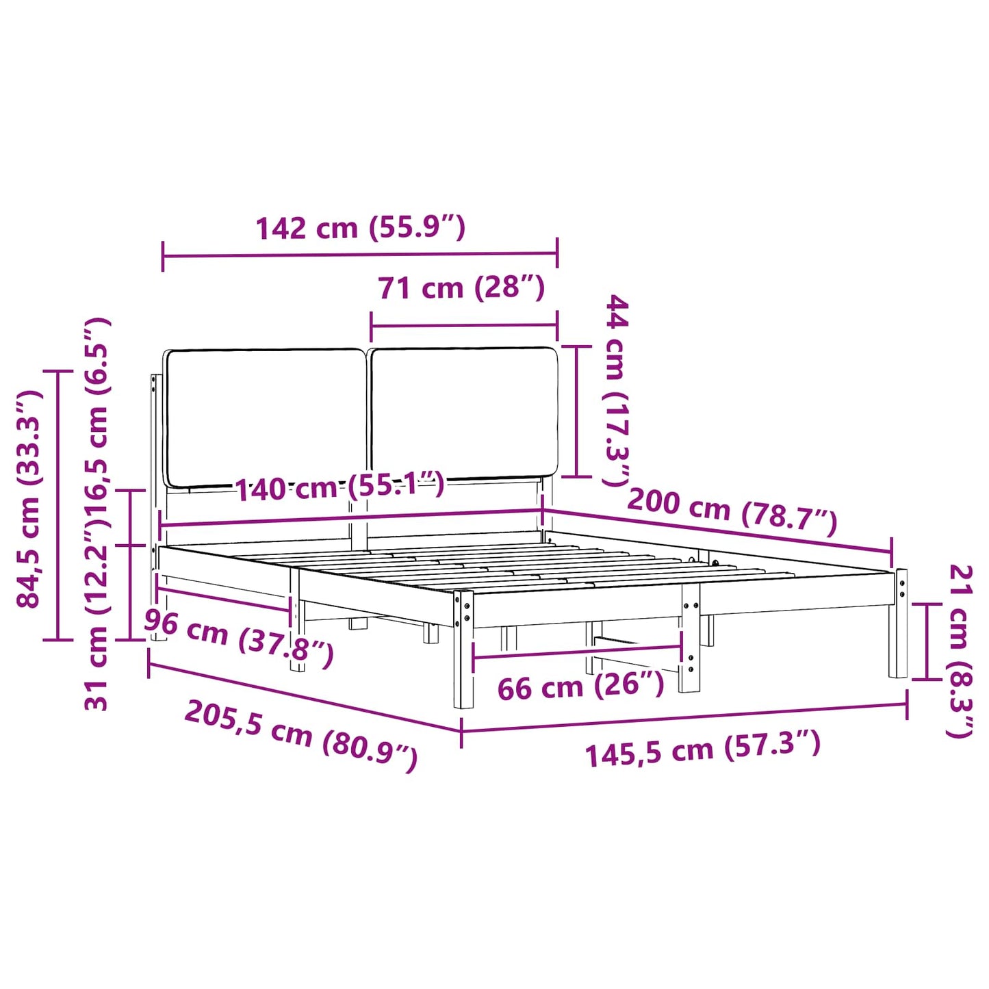 Bettgestell mit gepolstertem Kopfteil Hellgrau 140 x 200 cm