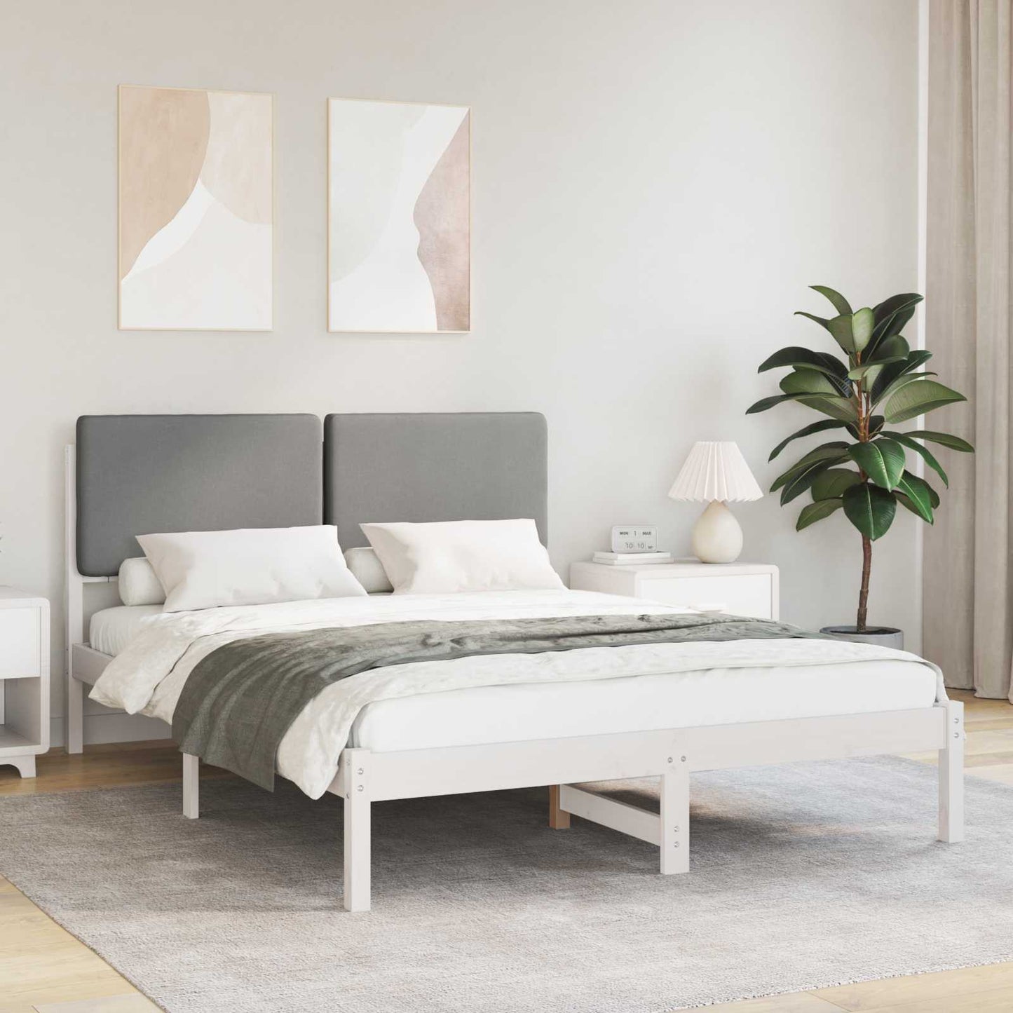 vidaXL Cadre de lit avec tête de lit rembourrée Gris clair 140 x 200 cm