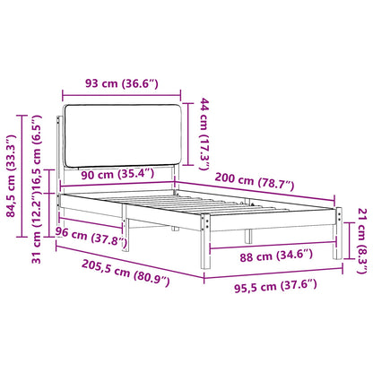 Bettgestell mit gepolstertem Kopfteil Hellgrau 90 x 200 cm