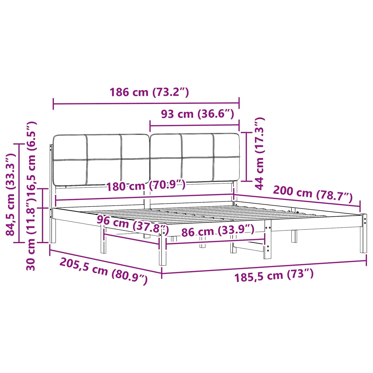 vidaXL Bettgestell mit gepolstertem Kopfteil Taupe 180 x 200 cm