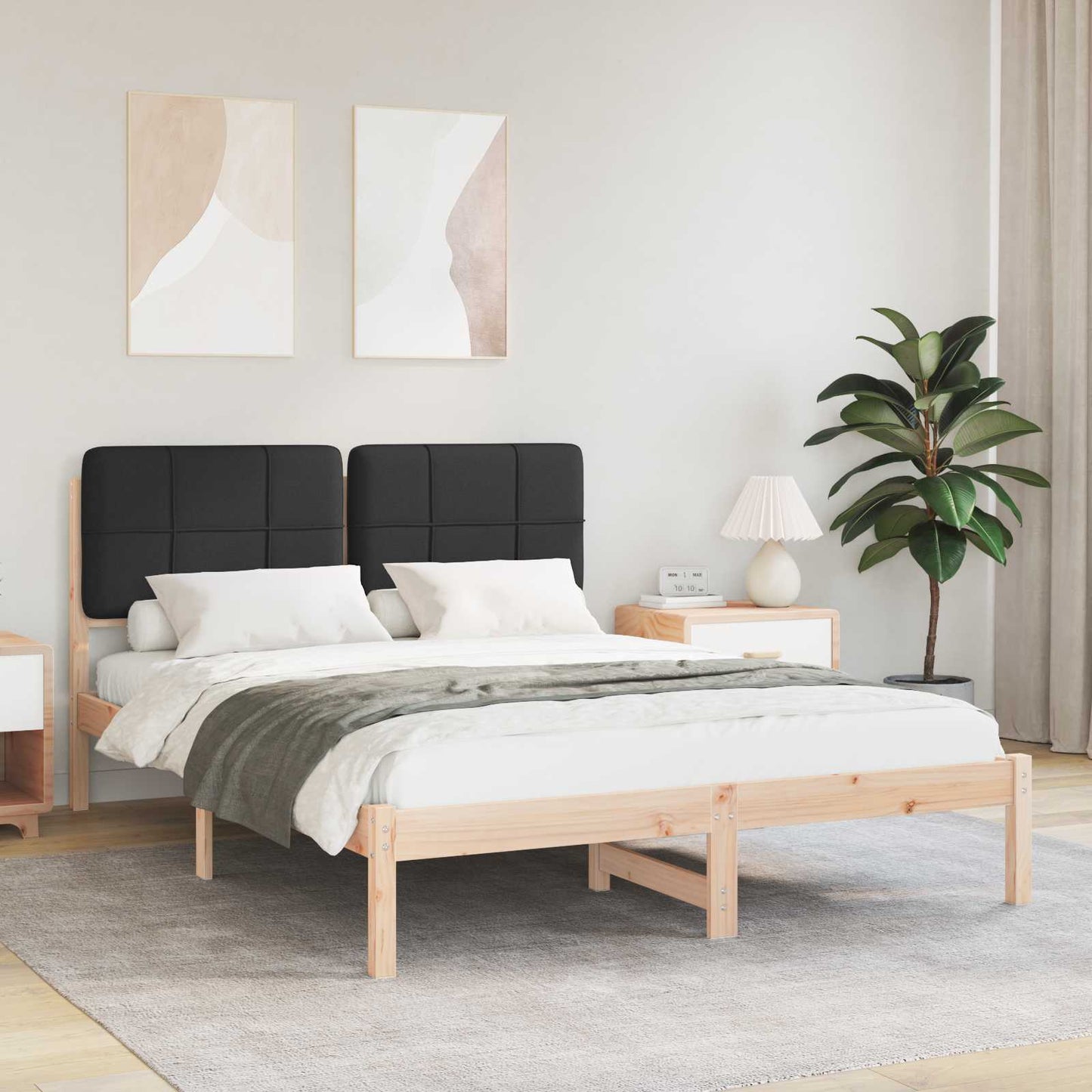 vidaXL Bettgestell mit gepolstertem Kopfteil Schwarz 160 x 200 cm