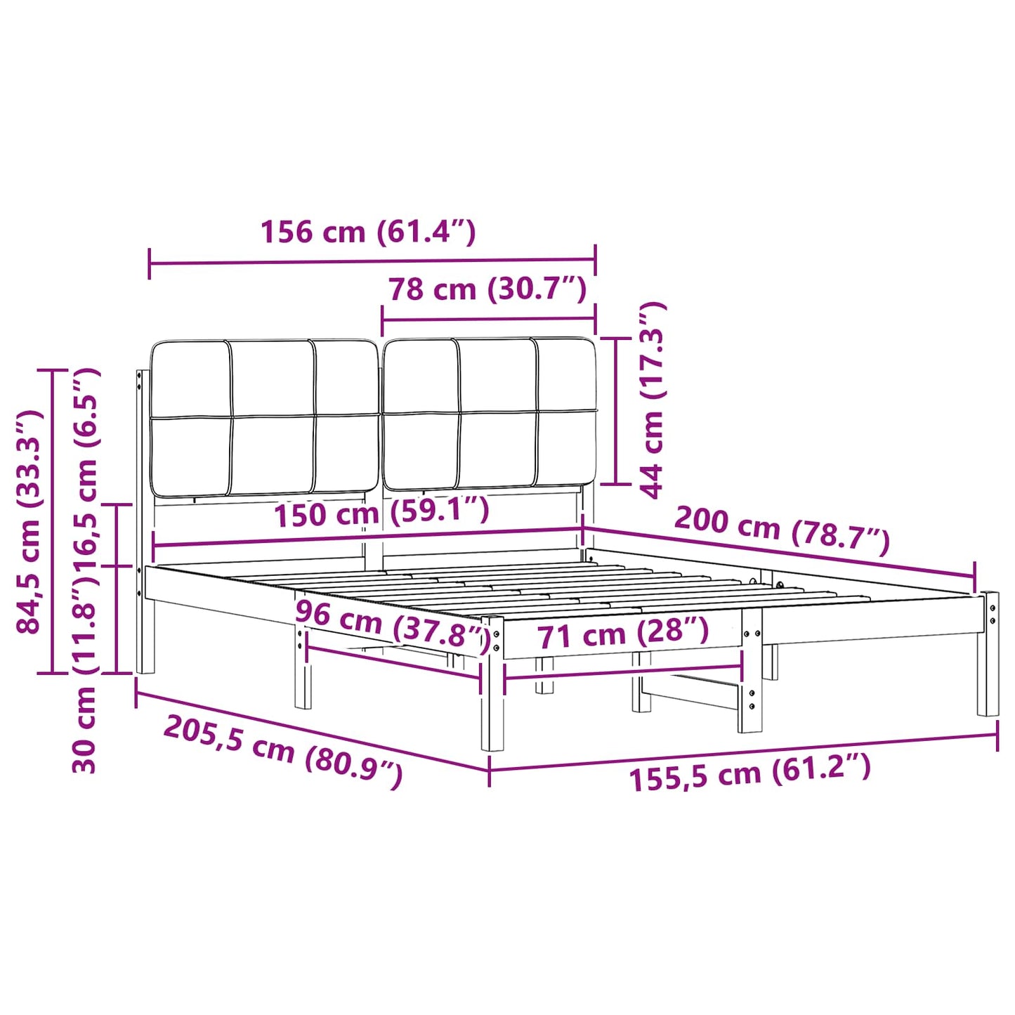 vidaXL Cadre de lit avec tête de lit rembourrée Taupe 150 x 200 cm