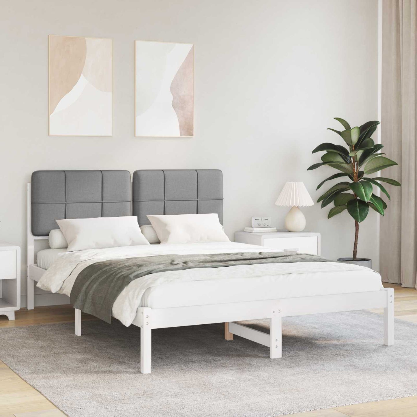 vidaXL Cadre de lit avec tête de lit rembourrée Gris clair 140 x 200 cm
