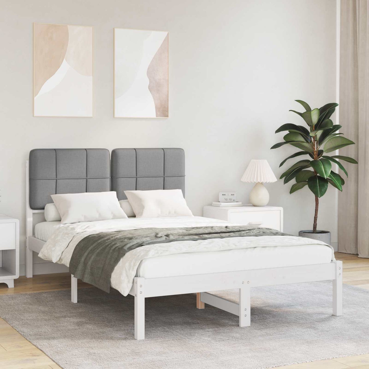 vidaXL Cadre de lit avec tête de lit capitonnée Gris clair 120 x 200 cm