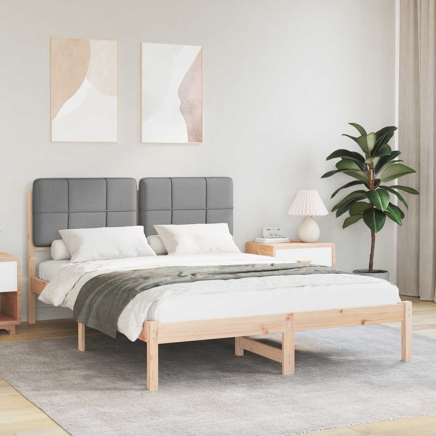 vidaXL Cadre de lit avec tête de lit rembourrée Gris clair 140 x 190 cm