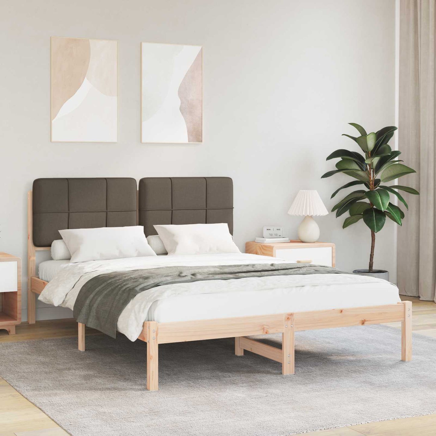 vidaXL Bettgestell mit gepolstertem Kopfteil Taupe 135 x 190 cm