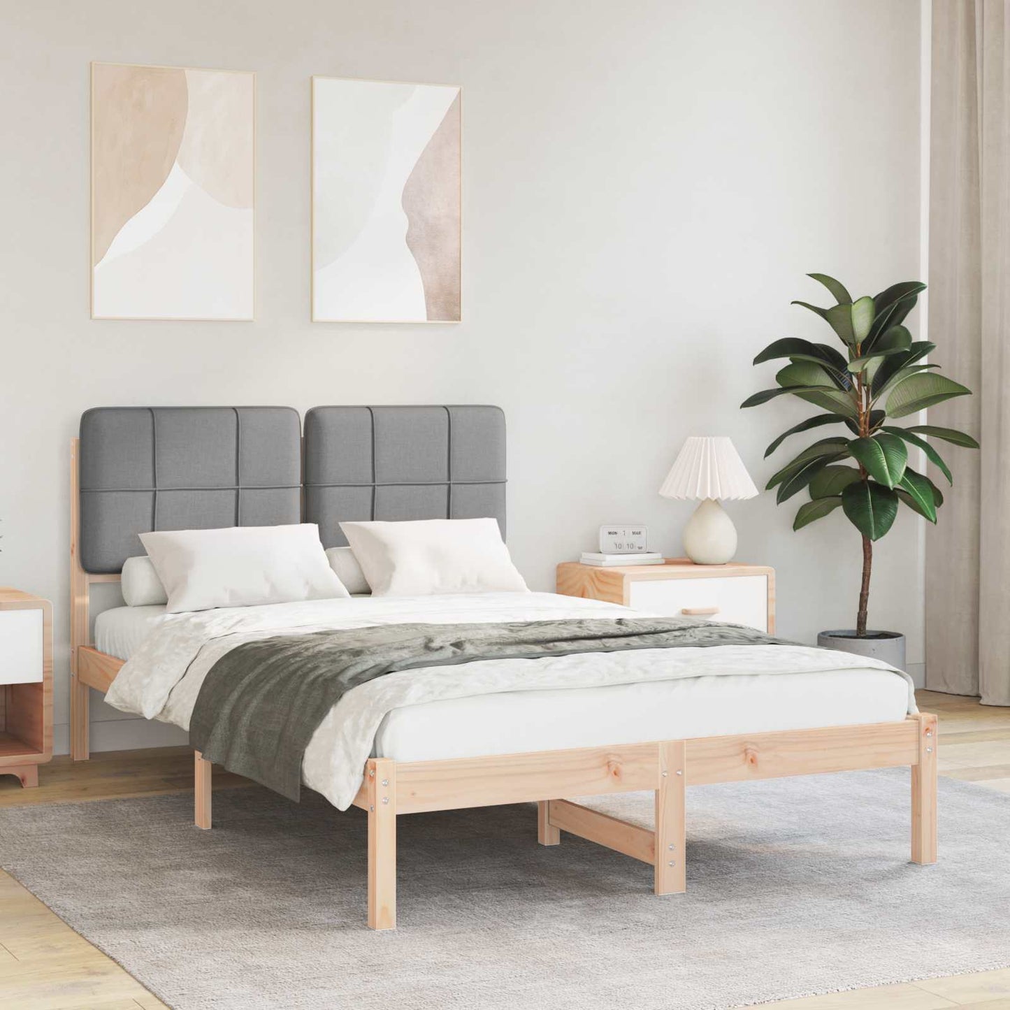 vidaXL Cadre de lit avec tête de lit rembourrée Gris clair 120 x 190 cm