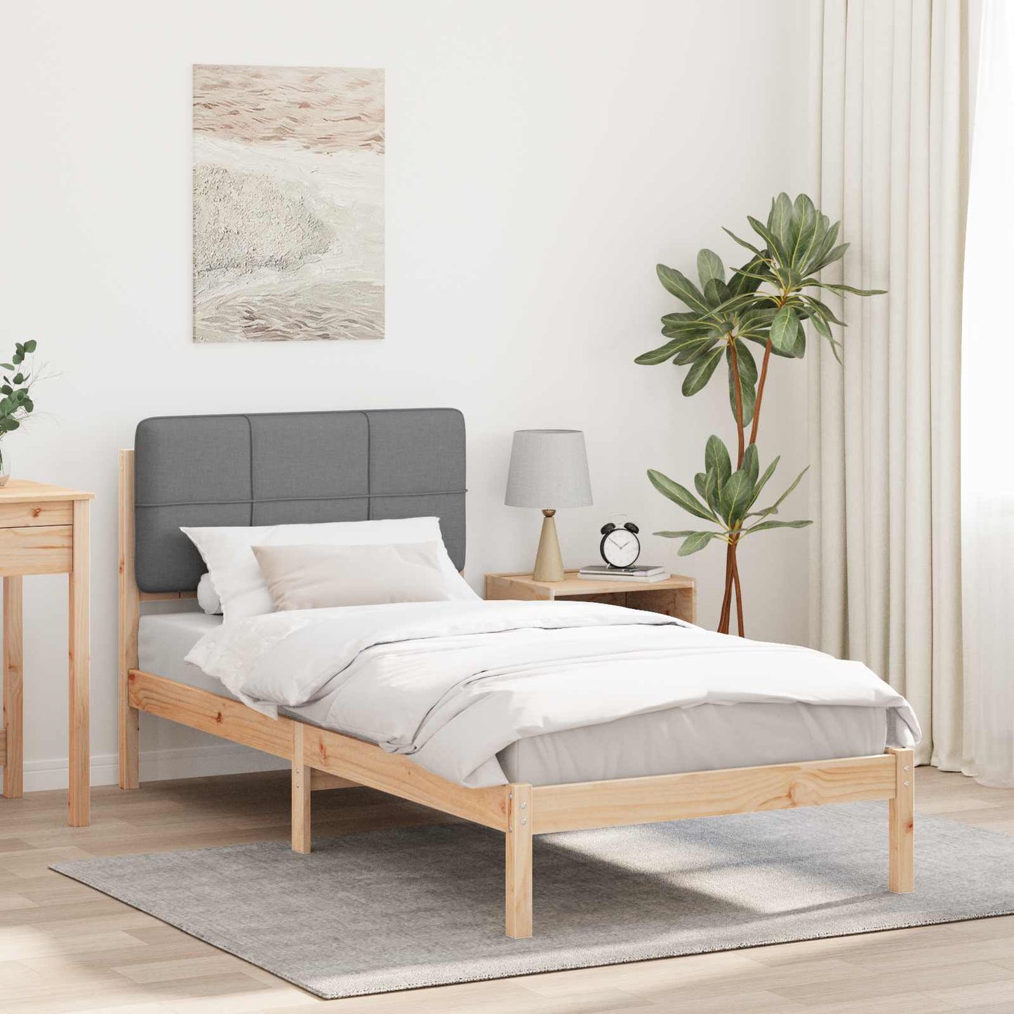 vidaXL Bettgestell mit gepolstertem Kopfteil Hellgrau 75 x 190 cm