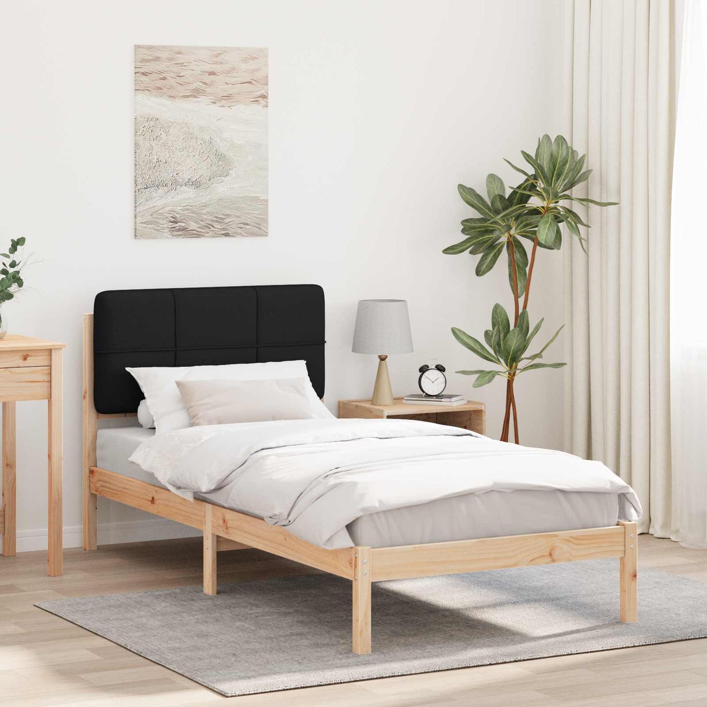 vidaXL Bettgestell mit gepolstertem Kopfteil Schwarz 75 x 190 cm