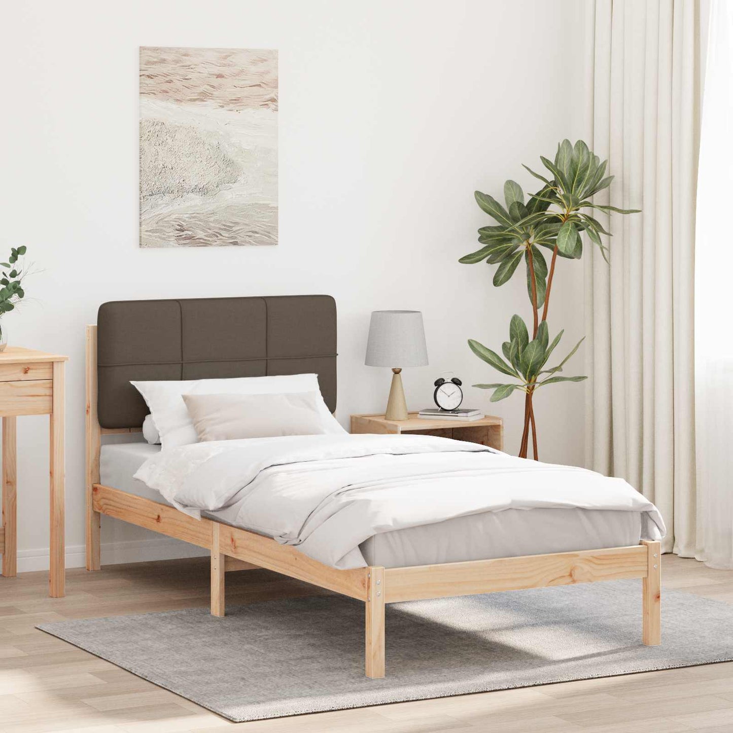 vidaXL Bettgestell mit gepolstertem Kopfteil Taupe 75 x 190 cm