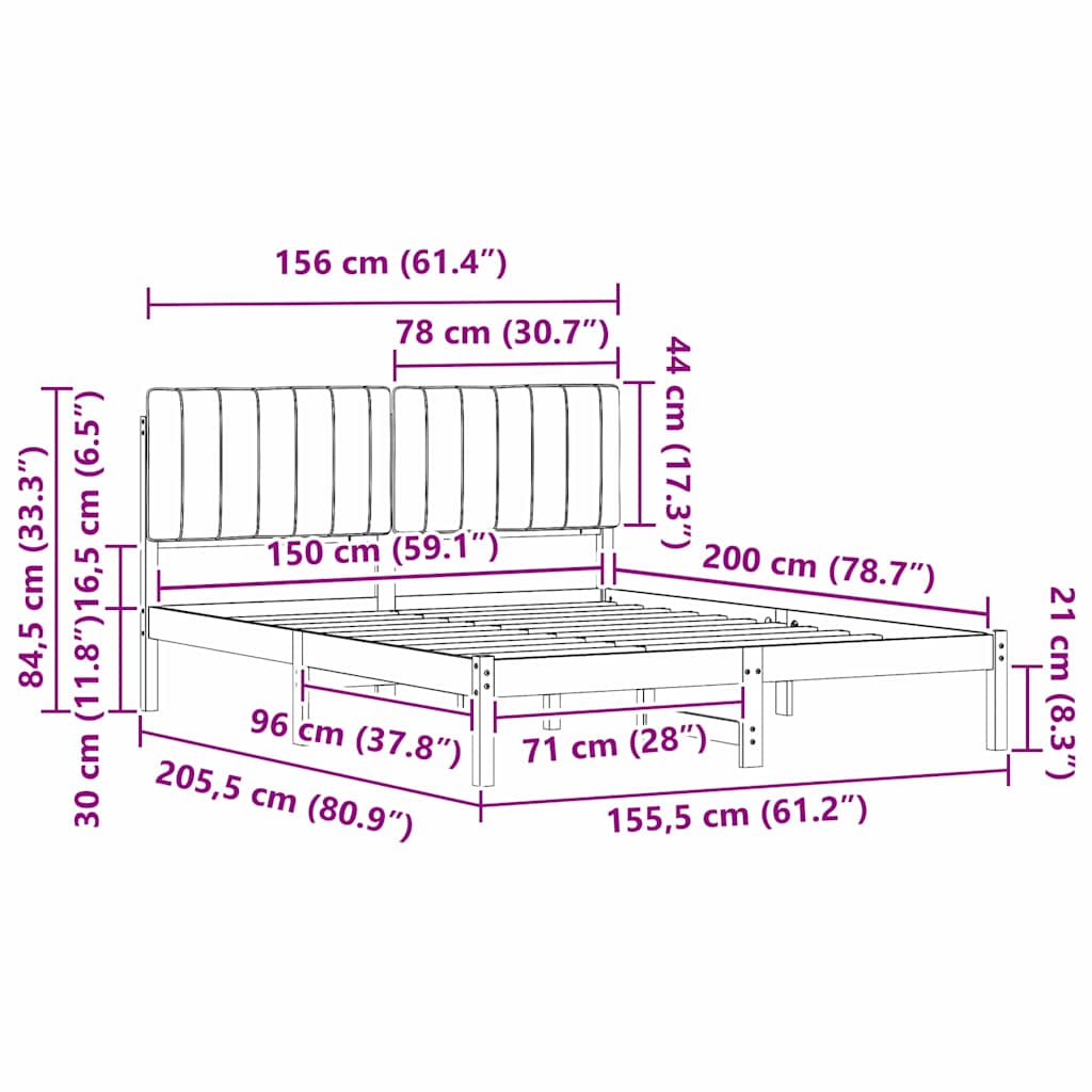 Bettgestell mit gepolstertem Kopfteil Schwarz 150 x 200 cm