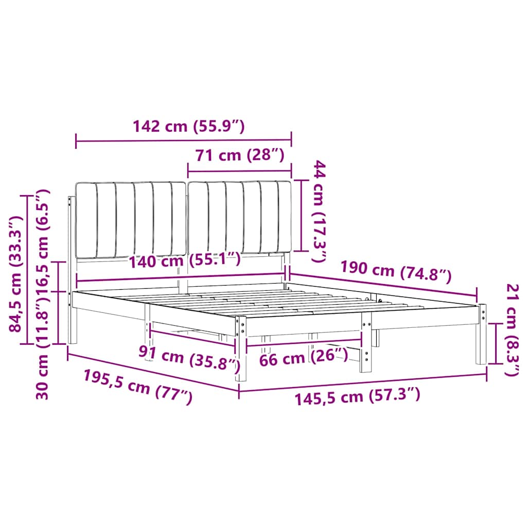 Bettgestell mit gepolstertem Kopfteil Hellgrau 140 x 190 cm