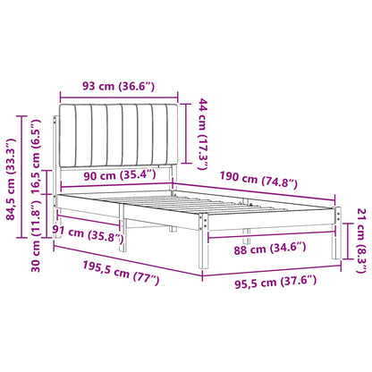 Bettgestell mit gepolstertem Kopfteil Schwarz 90 x 190 cm