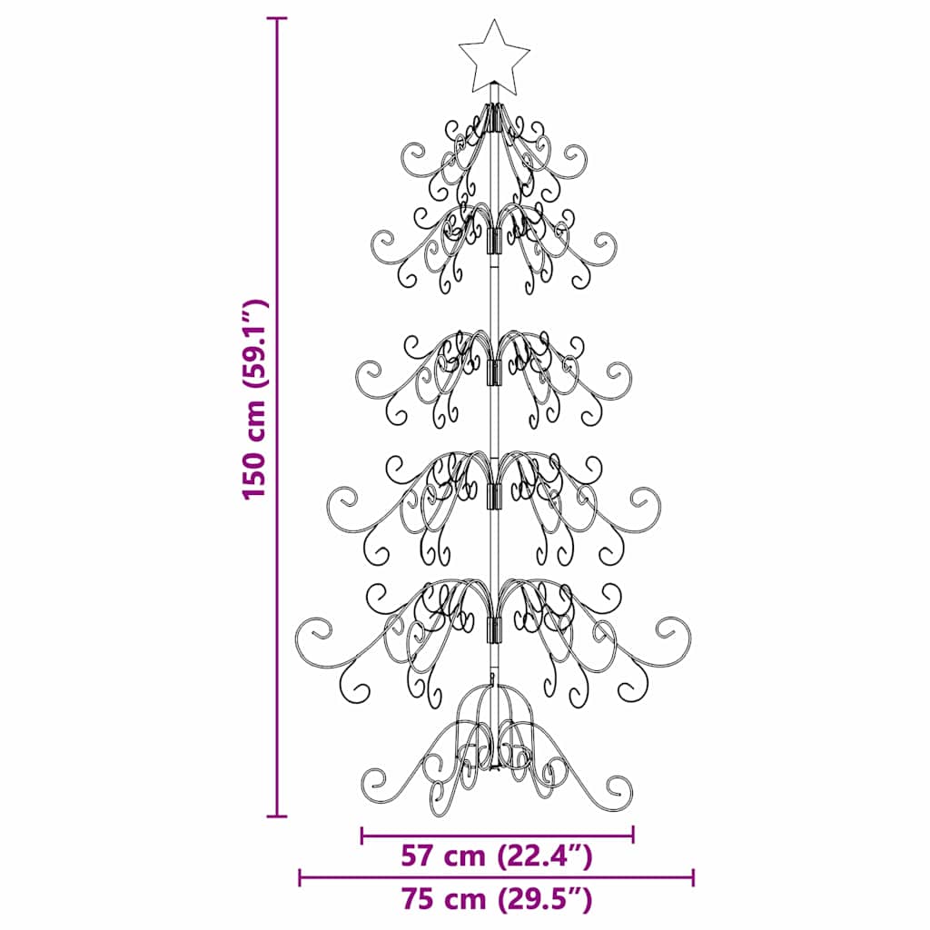 vidaXL Metall Weihnachtsbaum Gold 150 cm Pulverbeschichteter Stahl