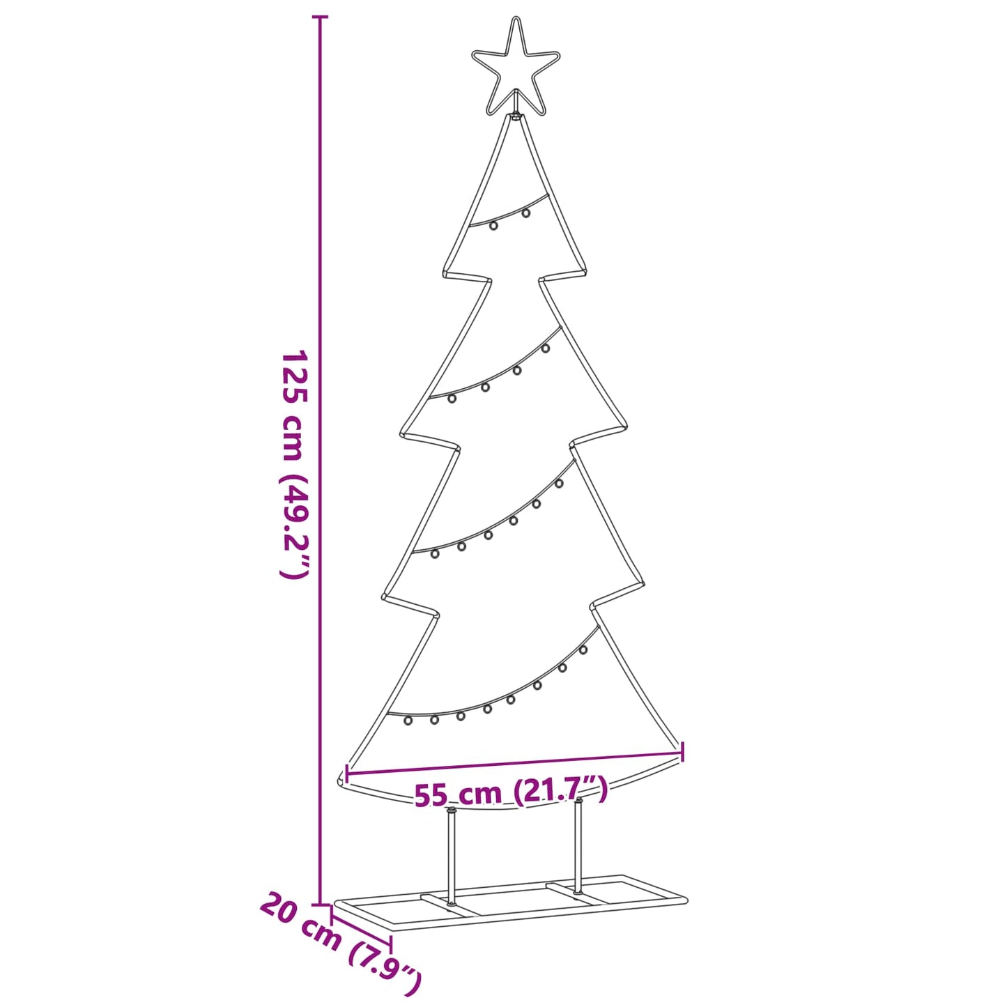 Metall Weihnachtsbaum mit Ständer Schwarz 125 cm Stahl