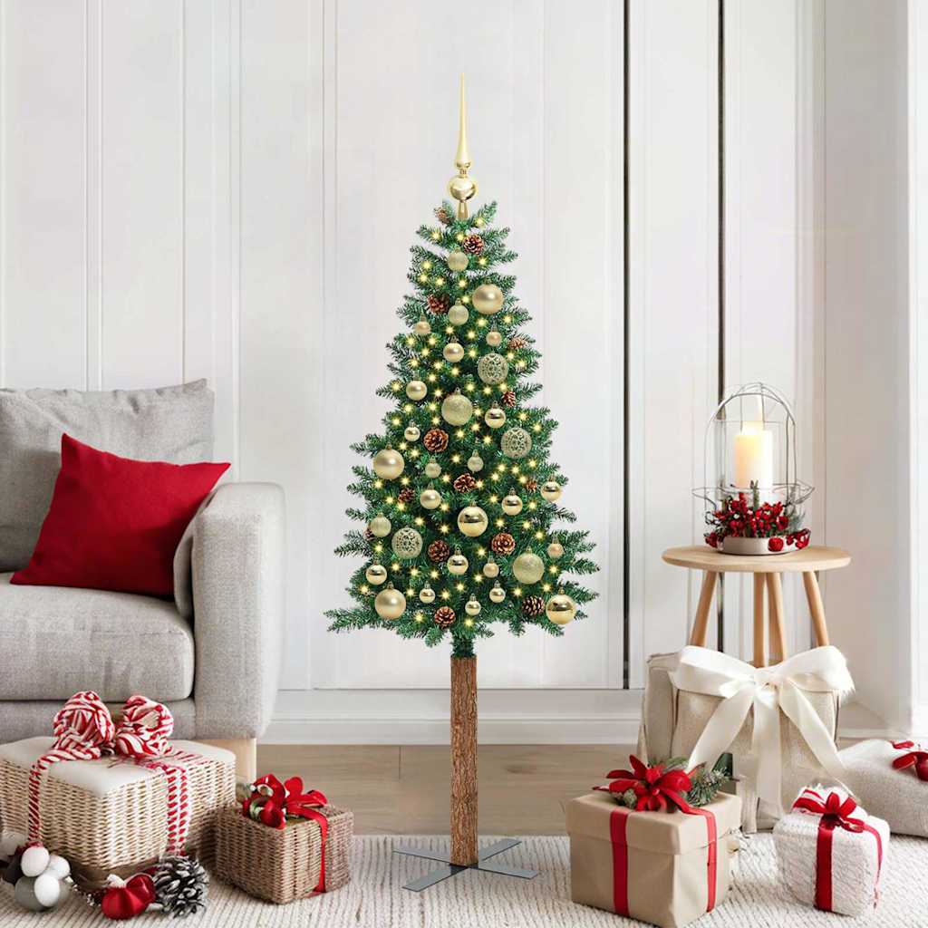 vidaXL Schlanker Weihnachtsbaum mit 150 LEDs mit Ständer Grün 150 cm