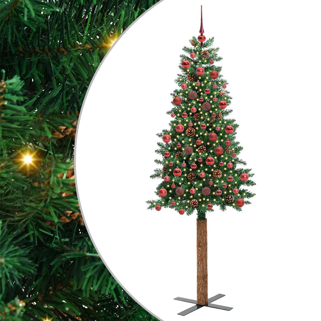 vidaXL Schlanker Weihnachtsbaum mit 300 LEDs mit Ständer Grün 180 cm