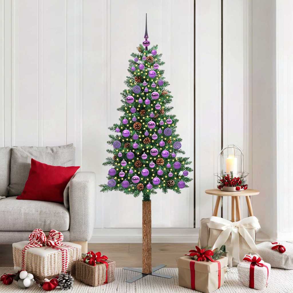 vidaXL Schlanker Weihnachtsbaum mit 300 LEDs mit Ständer Grün 180 cm