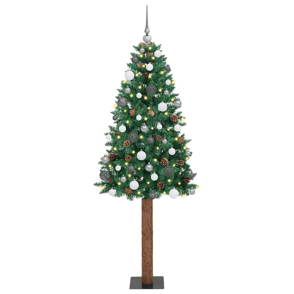 vidaXL Sapin de Noël étroit 300 LED avec support Vert 210 cm