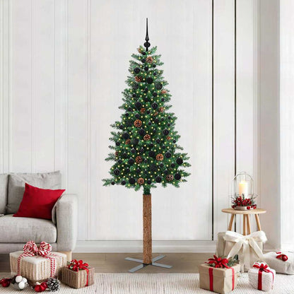 vidaXL Sapin de Noël étroit avec 300 LED et support Vert 210 cm