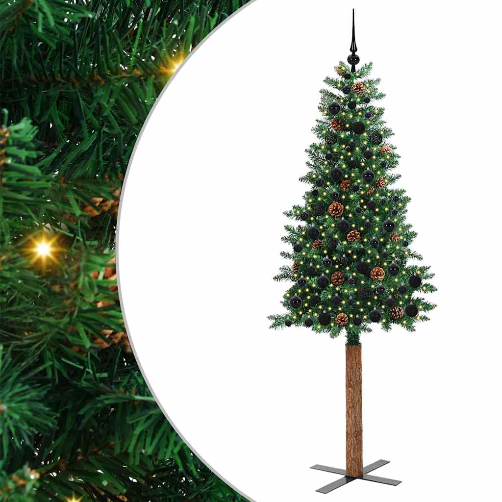 vidaXL Sapin de Noël étroit avec 300 LED et support Vert 210 cm