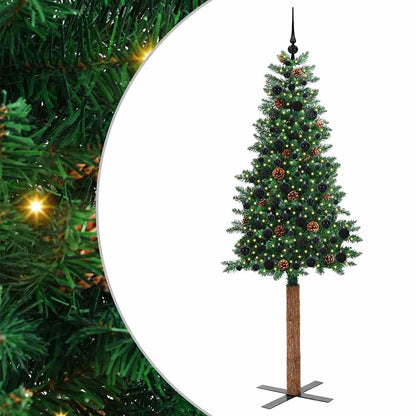 vidaXL Sapin de Noël étroit avec 300 LED et support Vert 210 cm