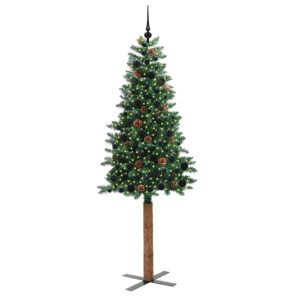 vidaXL Sapin de Noël étroit avec 300 LED et support Vert 210 cm