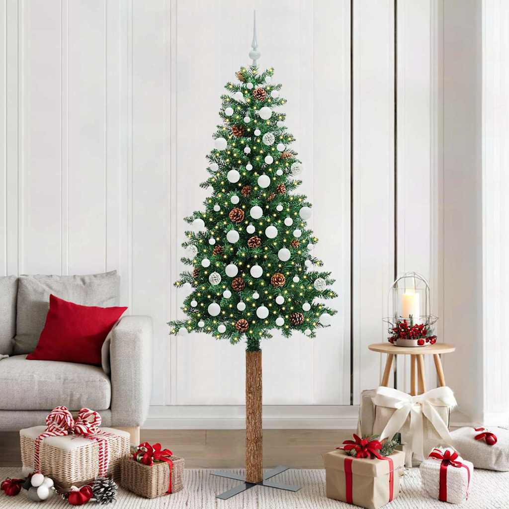 vidaXL Sapin de Noël étroit 300 LED avec support Vert 210 cm