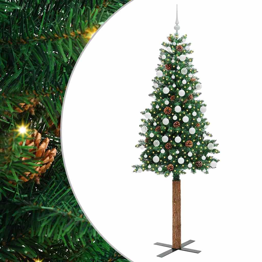 vidaXL Sapin de Noël étroit 300 LED avec support Vert 210 cm