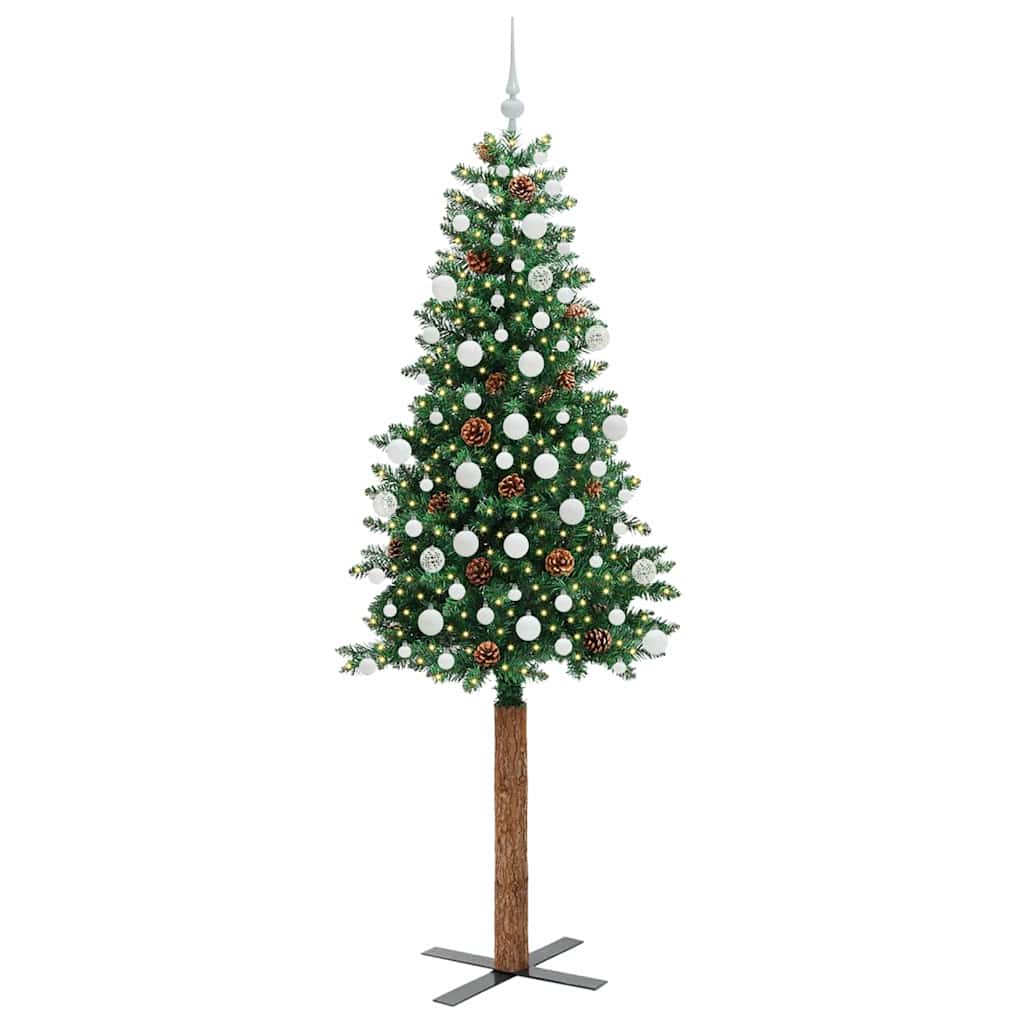 vidaXL Sapin de Noël étroit 300 LED avec support Vert 210 cm