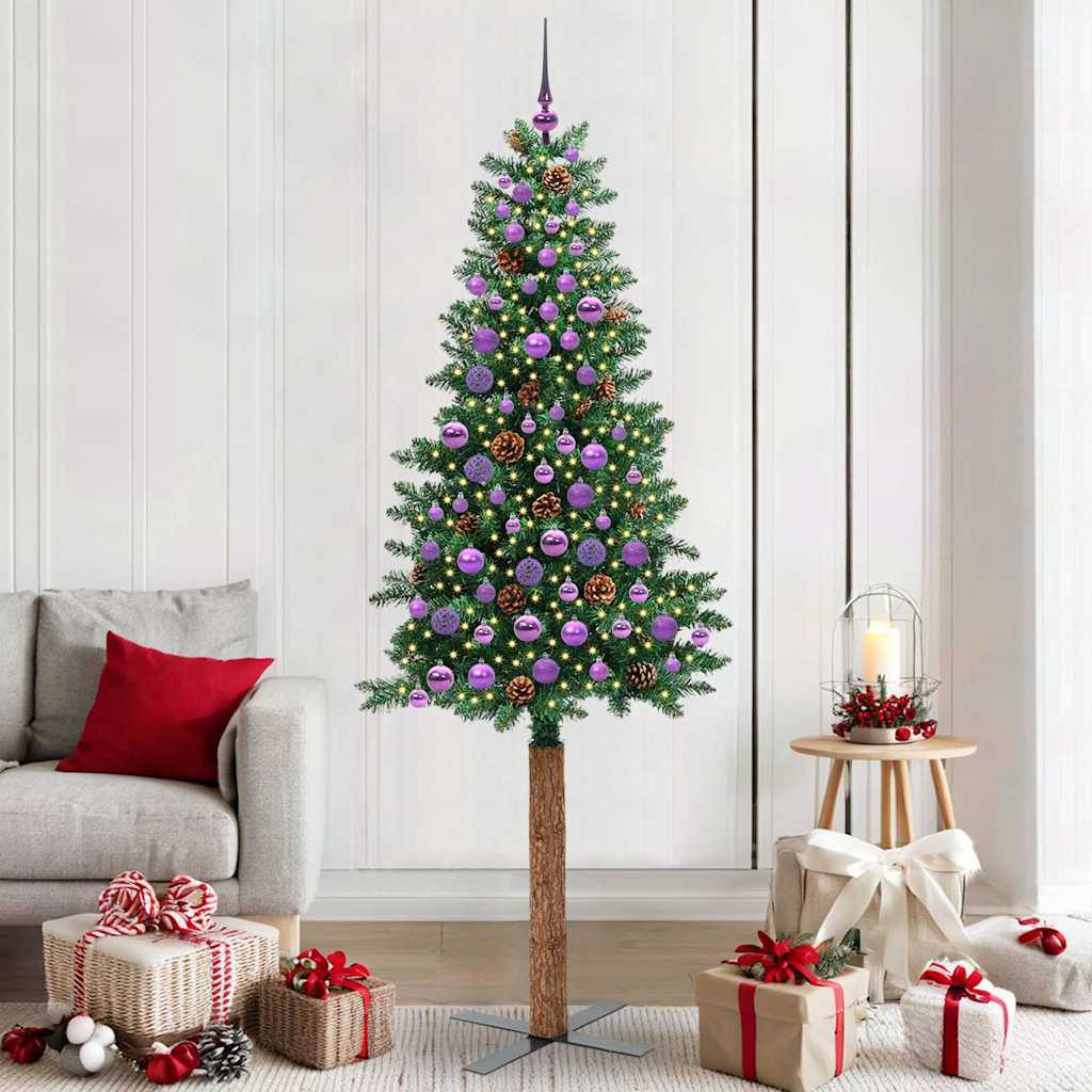 vidaXL Sapin de Noël étroit 300 LED avec support Vert 210 cm