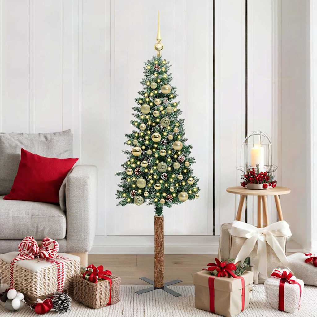 vidaXL Schlanker Weihnachtsbaum mit 150 LEDs mit Ständer Grün 150 cm