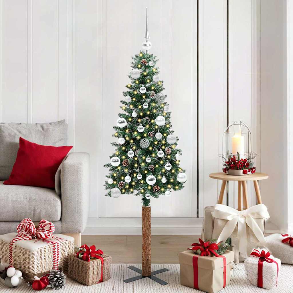 vidaXL Schlanker Weihnachtsbaum mit 150 LEDs mit Ständer Grün 150 cm