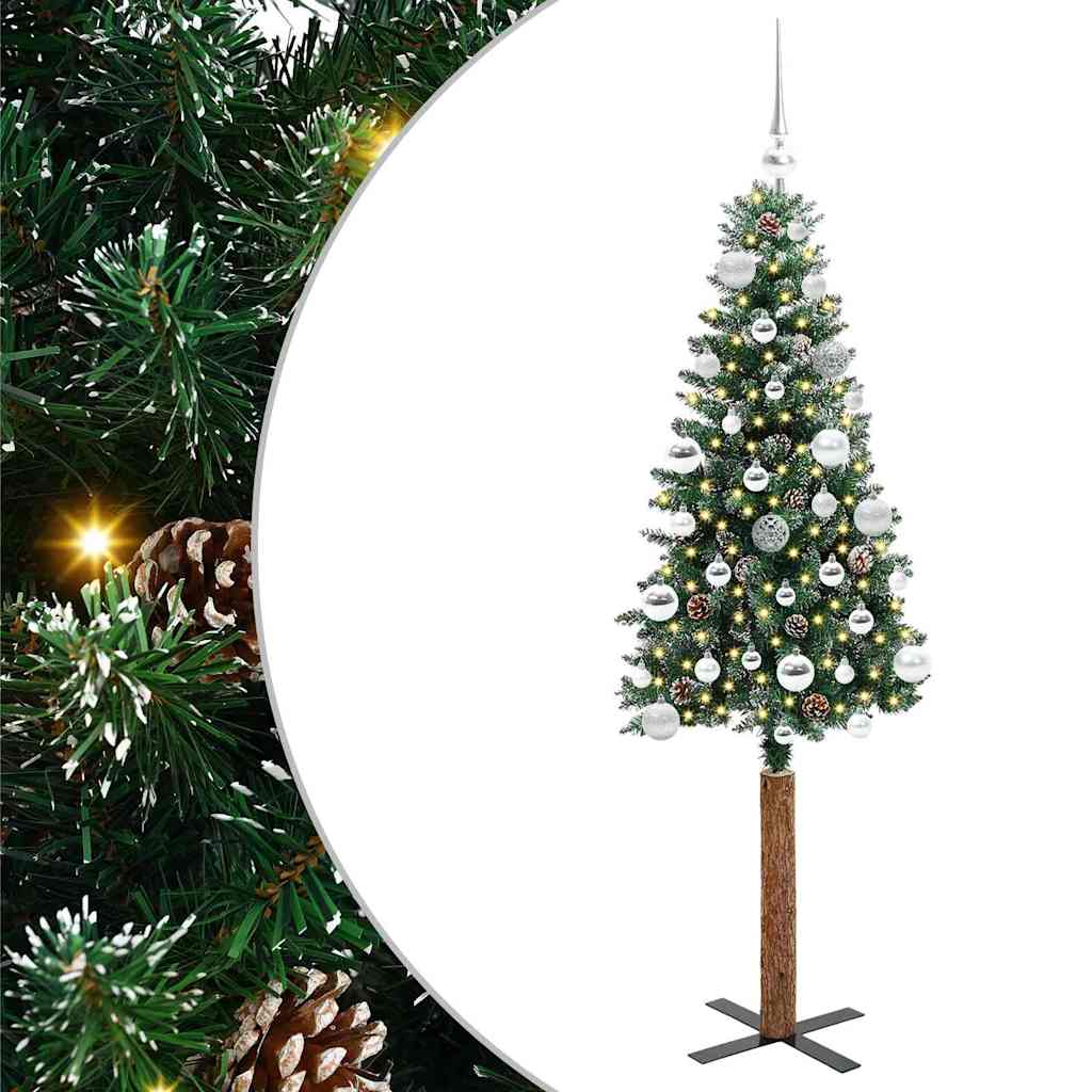 vidaXL Schlanker Weihnachtsbaum mit 150 LEDs mit Ständer Grün 150 cm