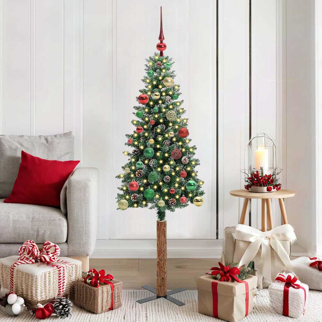 vidaXL Schlanker Weihnachtsbaum mit 150 LEDs mit Ständer Grün 150 cm
