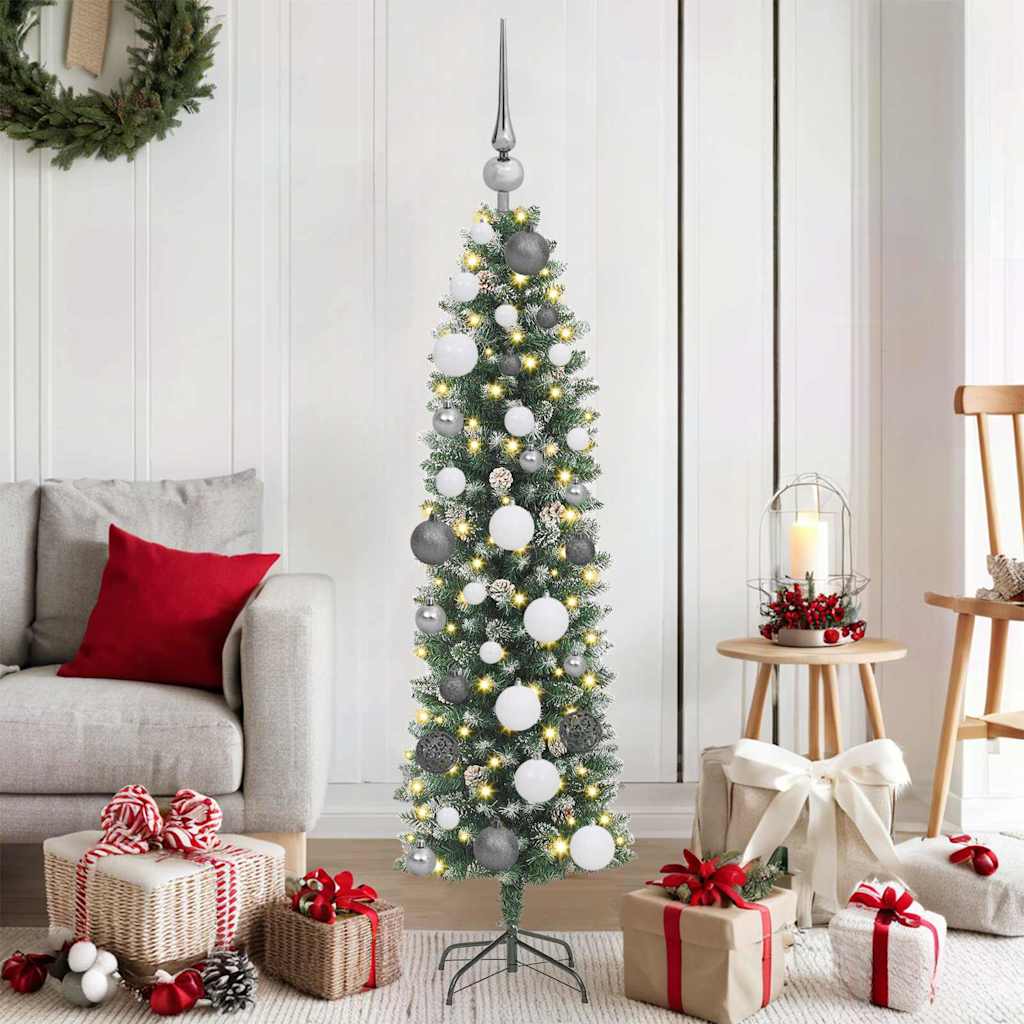 vidaXL Künstlicher schlanker Weihnachtsbaum Grün und Weiß 120 cm